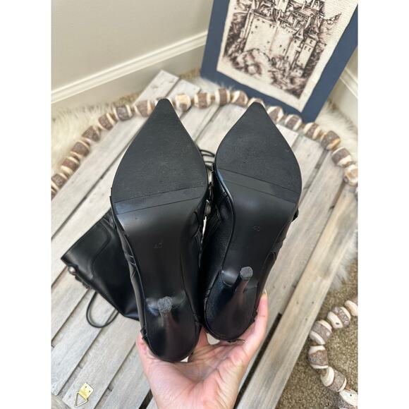 Knee Length Black Heeled Buckle Stud Zipper Boots - Picture 6 of 8